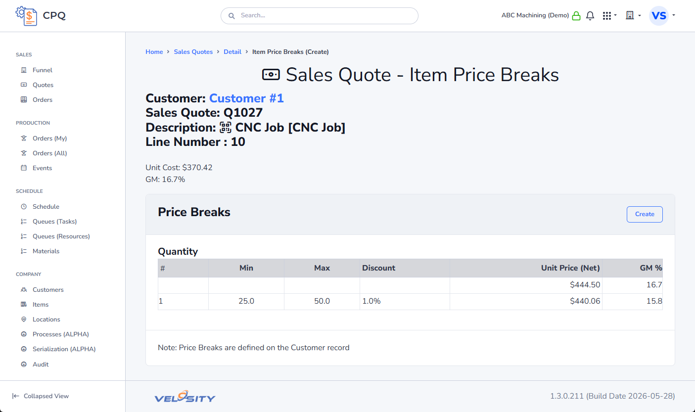 Price vs Cost Breaks